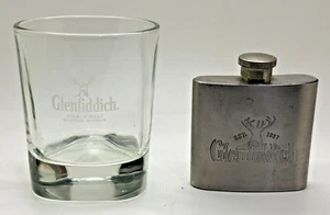 GLENFIDDICH WHISKY GLASS & 2.5 oz HIP FLASK- PUB BAR HOME WHISKEY - Picture 1 of 3
