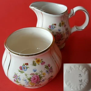 Sadler England 3774 Mini Sahnekännchen & offene Zuckerdose. Rosa Rose Blume Elfenbein - Bild 1 von 12