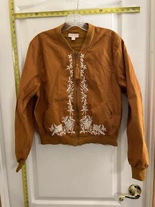 Damen-Baumwolljacke kürbisfarben bestickt Bomberstil mittelleicht - Bild 1 von 5