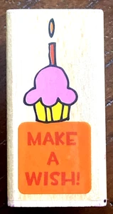 Lyn Anderson Taylor Studio G MAKE A WISH Birthday Cupcake Candle Rubber Stamp - Picture 1 of 4