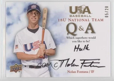 2008 USA Baseball Teams 18U National Team Q & A /20 Nolan Fontana #18QA-NF Auto - Image 1 of 2