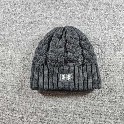 Under Armour 帽子 Beanie 女式均码黑色电缆针织羊毛衬里冬季 — 第 1/4 张图片