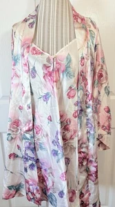 Vintage Adonna Satin Floral Peignoir Kimono Robe Chemise Set USA Large - Picture 1 of 8