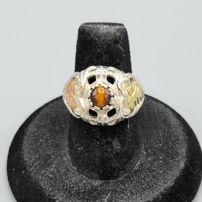 Coleman Co 14K Black Hill Gold Sterling Silver Tigers Eye Dome Ring Size 7 5.9g - Image 1 of 4