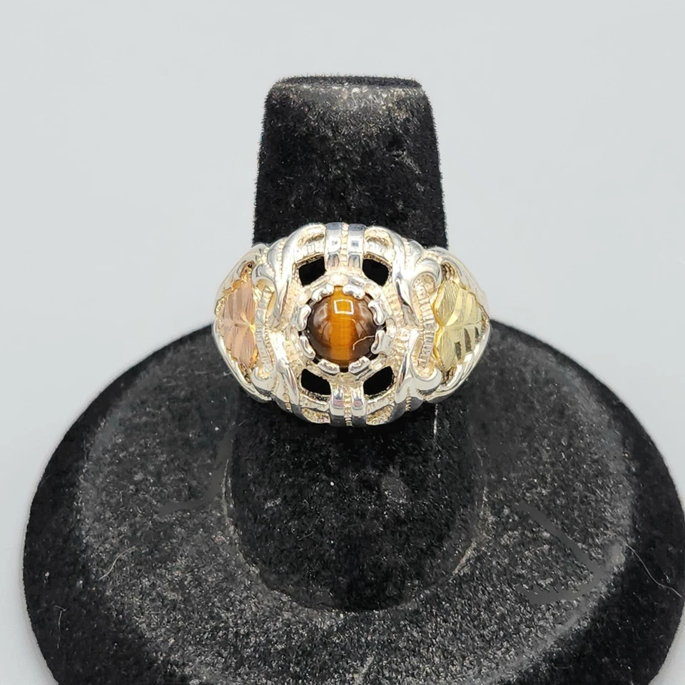 Anillo Coleman Co 14K Black Hill Oro Plata Esterlina Ojo de Tigre Cúpula Talla 7 5.9g Foto 1 de 4