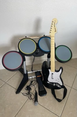 Rock Band Bundle – Original PS3 / PS4 – Drum Set, Guitar, Mic, Game Controllers. - Image 1 of 3