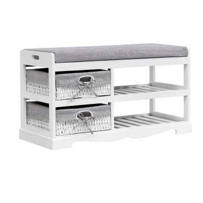 Schuhschrank Schuhbank Sitzbank mit gepolstert Sitztruhe Schuhablage Weiß - Bild 1 von 4