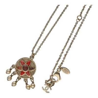 CHANEL Multi-Círculo Flecos Collar Cadena Colgante Perla Falsa 07P Oro Latón Auténtico Foto 1 de 4