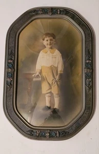 Antique Large Wood Convex Bubble Glass Frame Carved 3D Flowers Frame Is 21"X14" - Picture 1 of 6