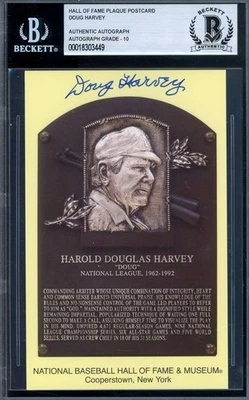 Doug Harvey Gem Mint 10 Beckett BAS Signed Gold Hall of Fame Plaque Postcard  - Image 1 of 2