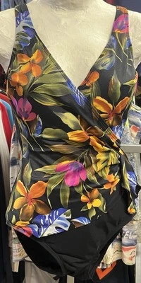 Купальник цельный винтажный Longitude с тропическим цветочным узором сбоку галстук размер 10 - Изображение 1 из 4
