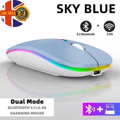 Tablet Phone Computer Bluetooth Wireless Mouse Rechargeable RGB Backlight Mice f - Image 1 of 4