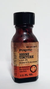 Vintage Purepac Iodine Tincture EMPTY 1/2 fl oz Amber Bottle Free Shipping - Picture 1 of 10