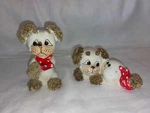 2 Vtg Cute Lefton Spaghetti Puppy Dog Figurines W/Flies Red Bandana Series VGC - Bild 1 von 10