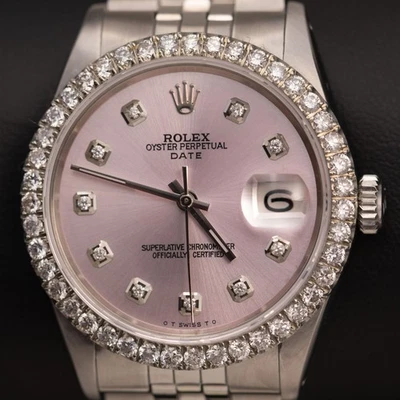 Rolex Datejust Diamond Bezel Watch 34mm Pink Dial, 2.20ct - Image 1 of 4