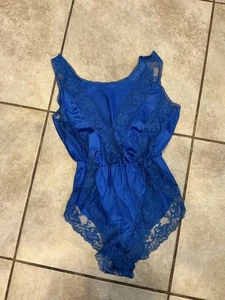 Vintage Deadstock Blue Lace Teddy Teddy Lingerie S M 80s 70s - Picture 1 of 4