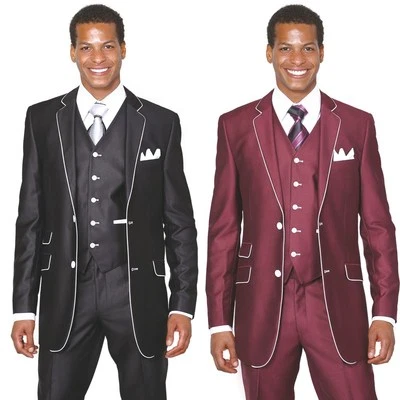 Men' 2 button Slim Fit Trim pocket in both Jacket ,vest Flat- front pants 5702v1 - Image 1 of 4