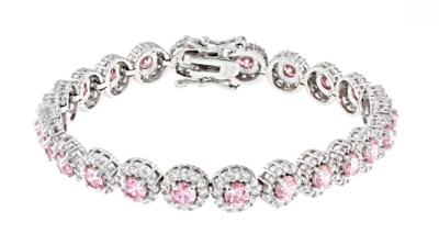 16.2CT Pink & White Cubic Zirconia In 935 Argentium Silver Women's Fine Bracelet - Image 1 of 4