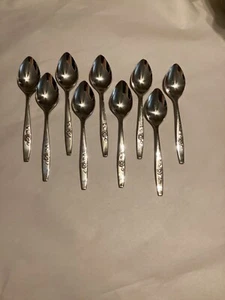 Set of 9- Nine ONEIDA OUR ROSE SSS Stainless Steel Teaspoons, 6” - Picture 1 of 24