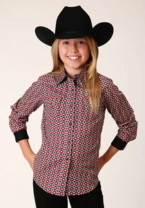 Roper Girls Western Diamond Red 100% Cotton L/S Shirt - Picture 1 of 4