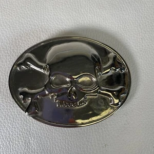 Silber Totenkopf gekreuzte Knochen Gürtelschnalle Biker Halloween Pirat Cosplay Vintage 90er - Bild 1 von 6