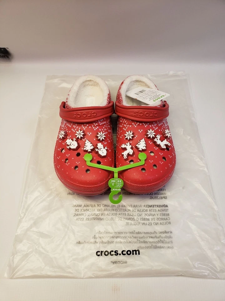 Zuecos Crocs Unisex-Adulto Clásicos Forrados Vacaciones Dije M5/W7 Rojo/Blanco Nuevos Foto 1 de 4