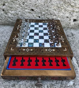 Juego de ajedrez romano de lujo hecho a mano piezas de metal, tablero de madera con almacenamiento Uniq regalo - Imagen 1 de 9