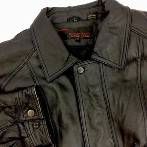 Vtg 80's Phase Two BLACK Leather MOTORCYCLE Biker Jacket BOMBER Aviator Coat 3XL - Picture 1 of 8