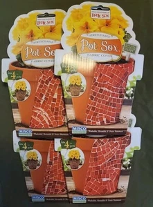 4 Plant Pot Stretch Fabric Covers Fit 4" Flower Pots - Red Mosaic Pot Sox - Picture 1 of 1