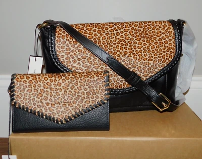 Bandolera Aimee Kestenberg Leopardo Cuero Negro Bolso de Mano y Cartera/Muñequera ¡$376! Foto 1 de 4