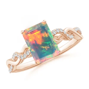18k Rose Gold Plated Solitaire Emerald-Cut Gemstone Infinity Twist Shank Ring - Picture 1 of 30