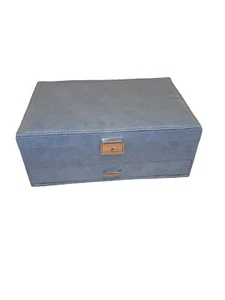 Jewelry Box Sky Blue Velvet 2 Layer With Lower Drawer with Free Shipping (JB28) - Picture 1 of 9