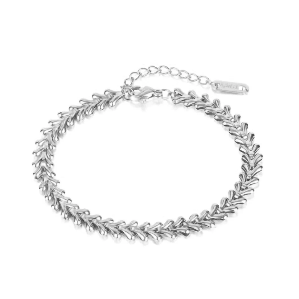 Pulsera de eslabones de hueso de pez de moda de acero inoxidable para mujer Foto 1 de 1