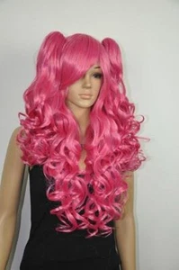 NEW Rose Red Lolita Girl Women Long Wavy Curly CosplayHair Wigs 2 Ponytail - Picture 1 of 6
