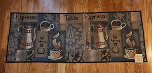 Tapestry Kitchen Rug Runner 24x60 Coffee Cups Carafe Espresso Latte Cafe - Picture 1 of 2