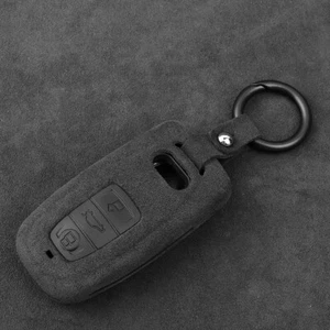 Alcantara Suede Car Key Case Cover KeyChain For Audi A4L A5 A6L A3 TT Q3 Q5L Q7 - Picture 1 of 7