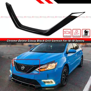 FOR 16-19 NISSAN SENTRA GLOSS BLACK FRONT GRILL CHROME-DELETE TRIM COVER GARNISH - Picture 1 of 5