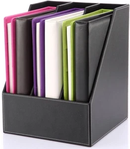 Desktop Wooden Leatherette Magazine File Holder-Organizer-3 Compartment Stand Ra - Picture 1 of 6
