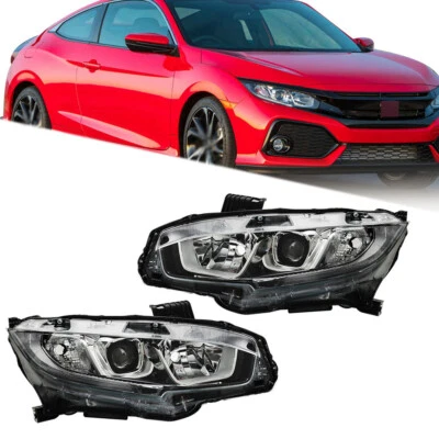 Left+Right For Honda Civic 2016-2020 Halogen Projector Headlights Headlamp Clear - Image 1 of 4