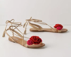 ANTHROPOLOGIE - DANNY BLACK “ROSALITA” LACE-UP SANDALS w/ FLORAL APPLIQUES – 8.5 - Picture 1 of 11