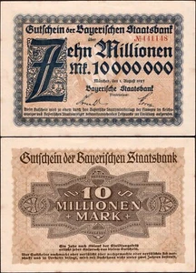 10 millones de marcos 1923 - Serie: 441148 - Alemania / Munich-Baviera - UNC - #F53 - Imagen 1 de 4