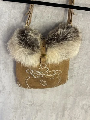 Prada Bag Hobo Fox Fur Shearling Suede Shoulder - Image 1 of 4