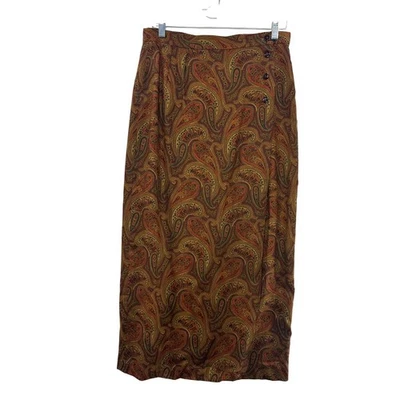 Maxi Falda Para Mujer CARROLL REED Paisley Talla 14 Marrón Naranja Botón Forrada Frontal Foto 1 de 4