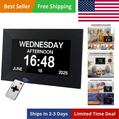 Reloj Calendario Día Digital 7 Pulgadas Extra Grande Día Fecha Hora con Atenuación Automática Foto 1 de 4