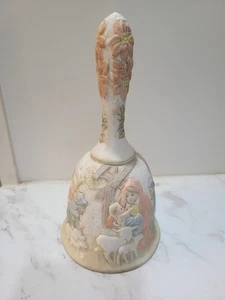 Vintage Lefton Porzellan Weihnachtsglocke "O Come All Ye Faithful" 1982 Krippe 6,75" - Bild 1 von 7