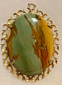 Vintage 10KT Gold gerahmtes Bild mehrfarbig Jaspis Anhänger - Bild 1 von 5
