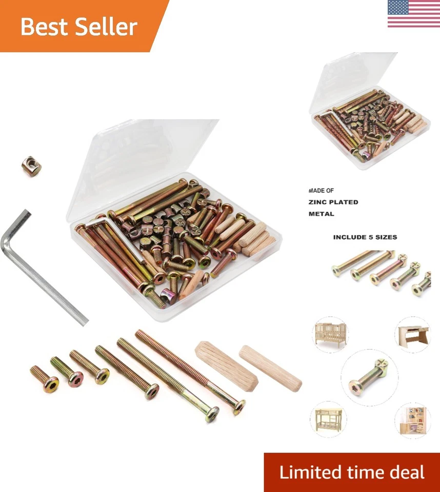 Kit de tuercas y pernos de barril para muebles M6: 70 piezas - esencial para un montaje seguro de cuna Foto 1 de 4