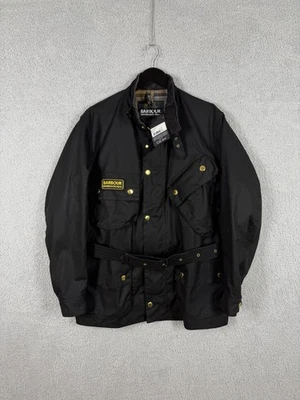 Jaqueta masculina preta de algodão cera Barbour International masculina tamanho 40 nova com etiquetas - Imagem 1 de 4
