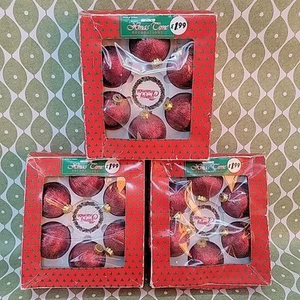 Vintage Retro 3 Schachteln 18 Baumwollwickel Christbaumschmuck Kugeln rot Wilco - Bild 1 von 6
