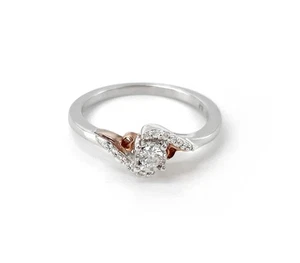 Anillo torcido de halo de dos tonos de plata de ley talla 7 - Imagen 1 de 4